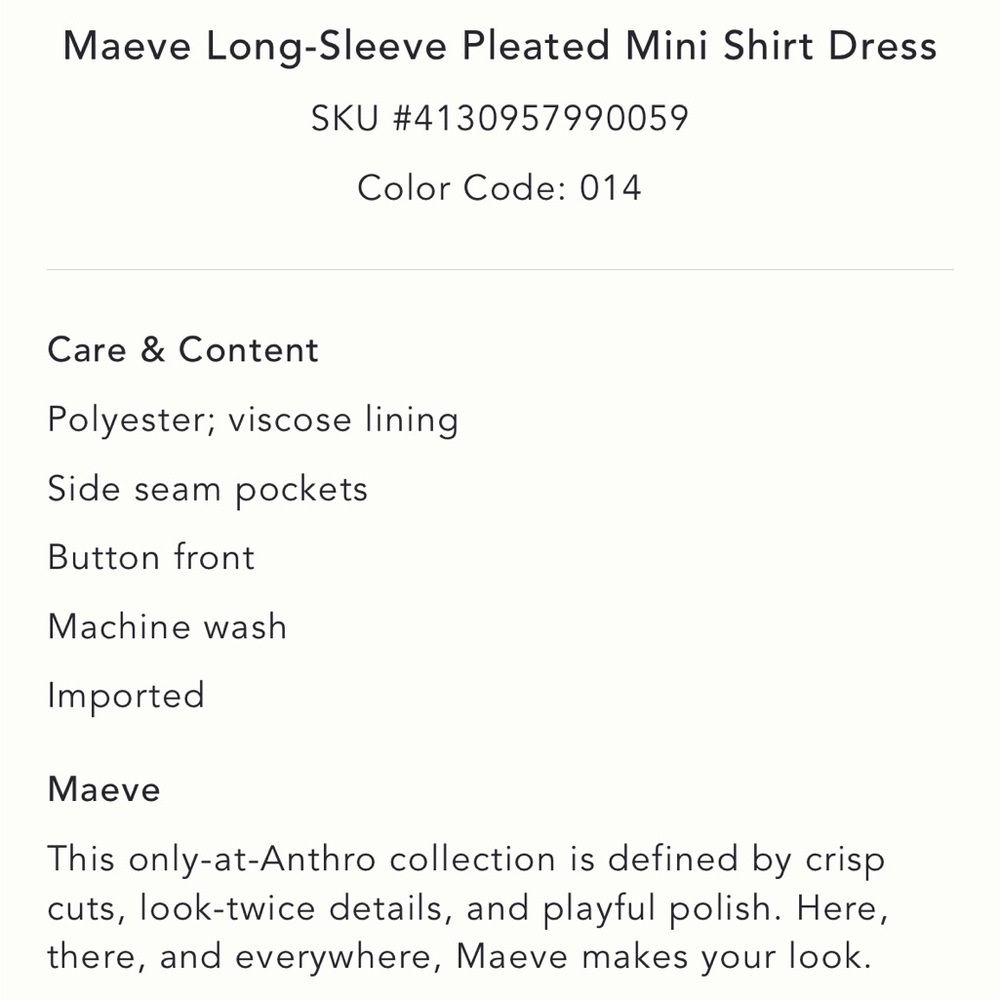 NWT Anthropologie Cream Pleated Stylish Shirt Like Mini Dress Women’s LP - Picture 9 of 16